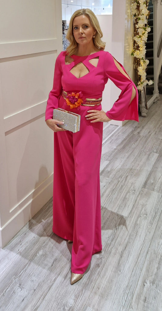 FIA Pink Jumpsuit with Gold floral Belt