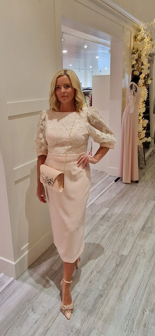 Peach Midi Dress With Lace