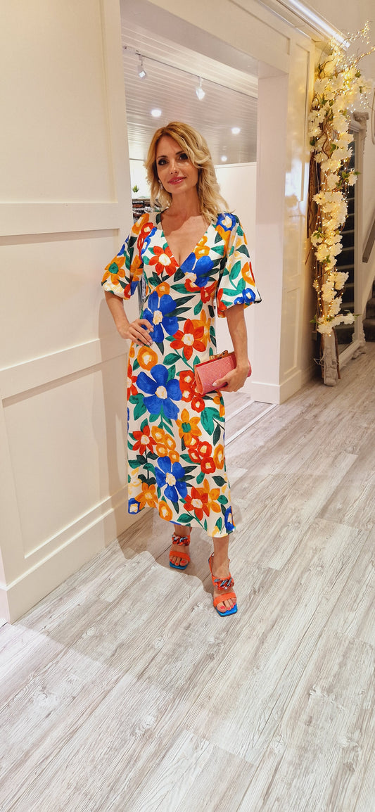 Gloria Ivory Printed Dress