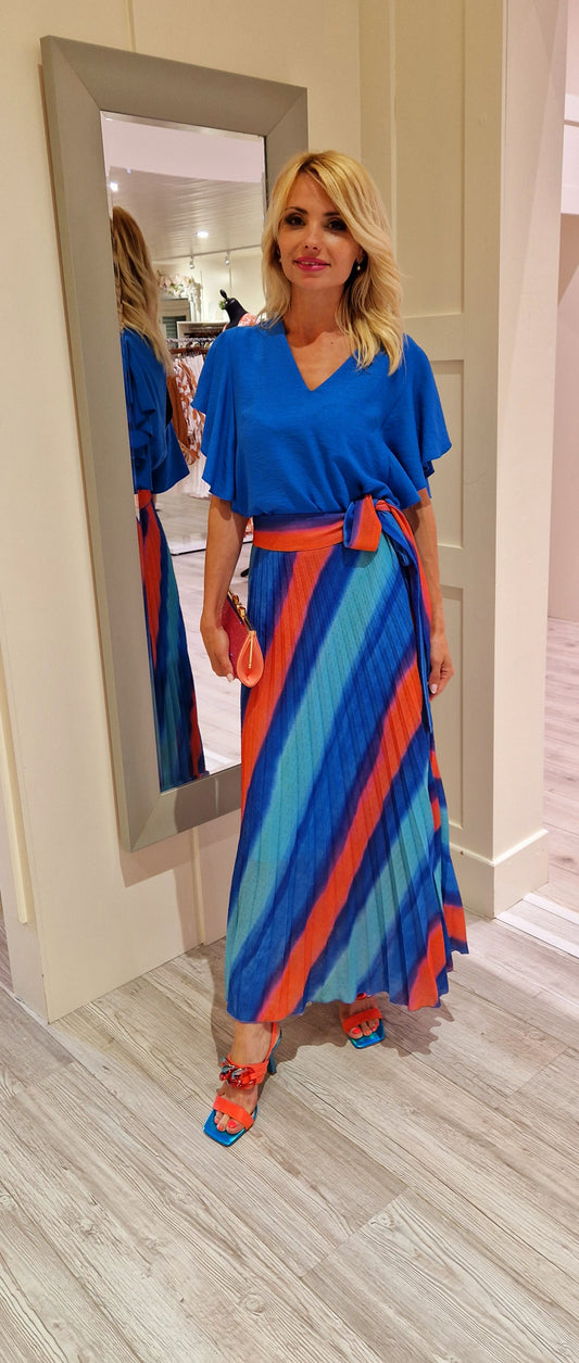 Rainbow Blue Pleated Skirt