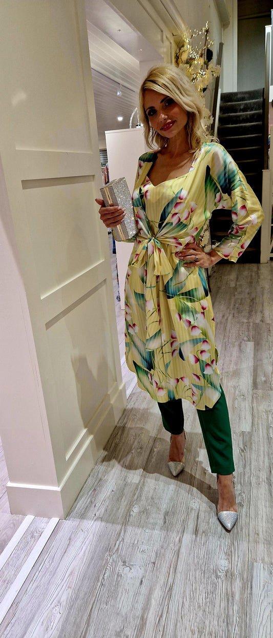 Yellow And Green Three Piece Trousers Set