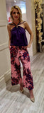 Pink Flower 7/8 Palazzo Trousers
