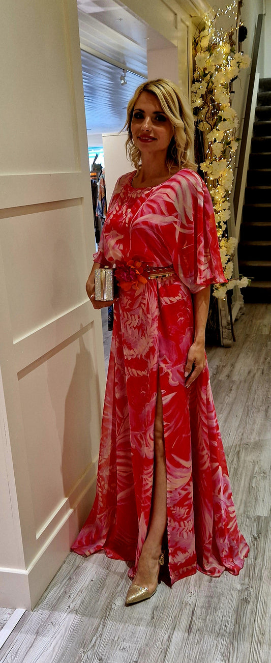 Pink Chiffon Printed Maxi Dress