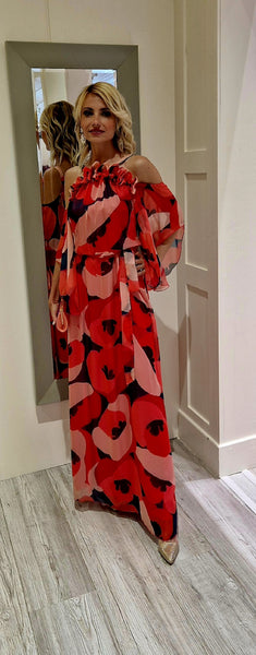 Coral Chiffon Printed Maxi Dress