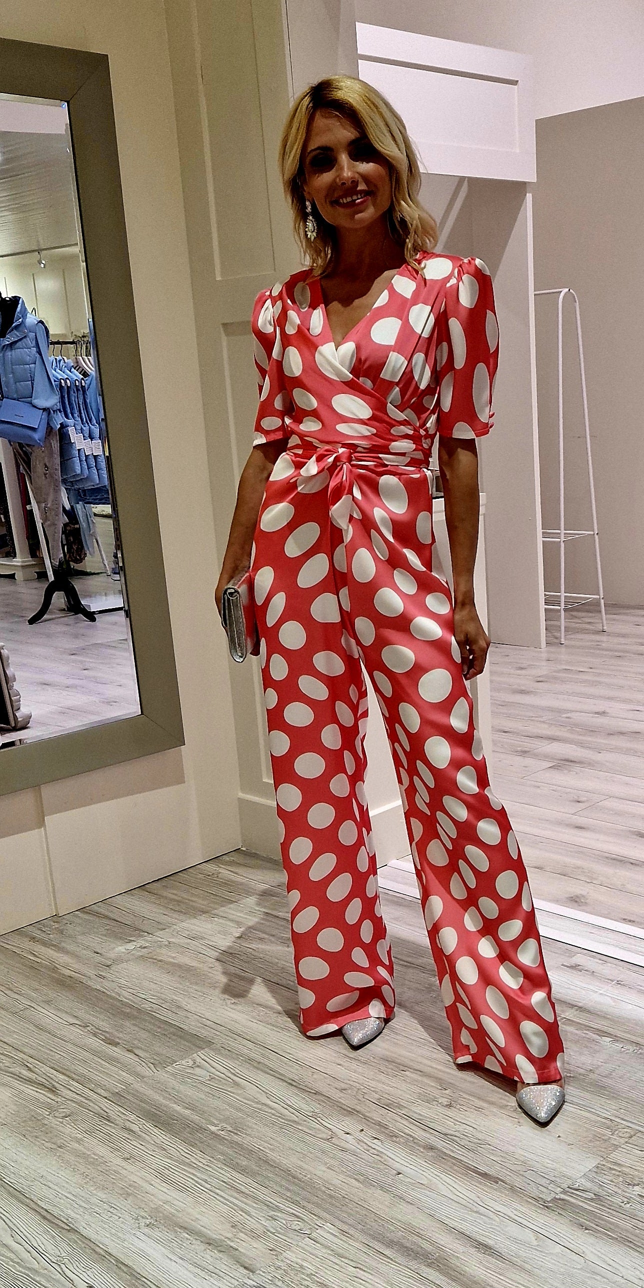 Coral Polka Dot Jumpsuit