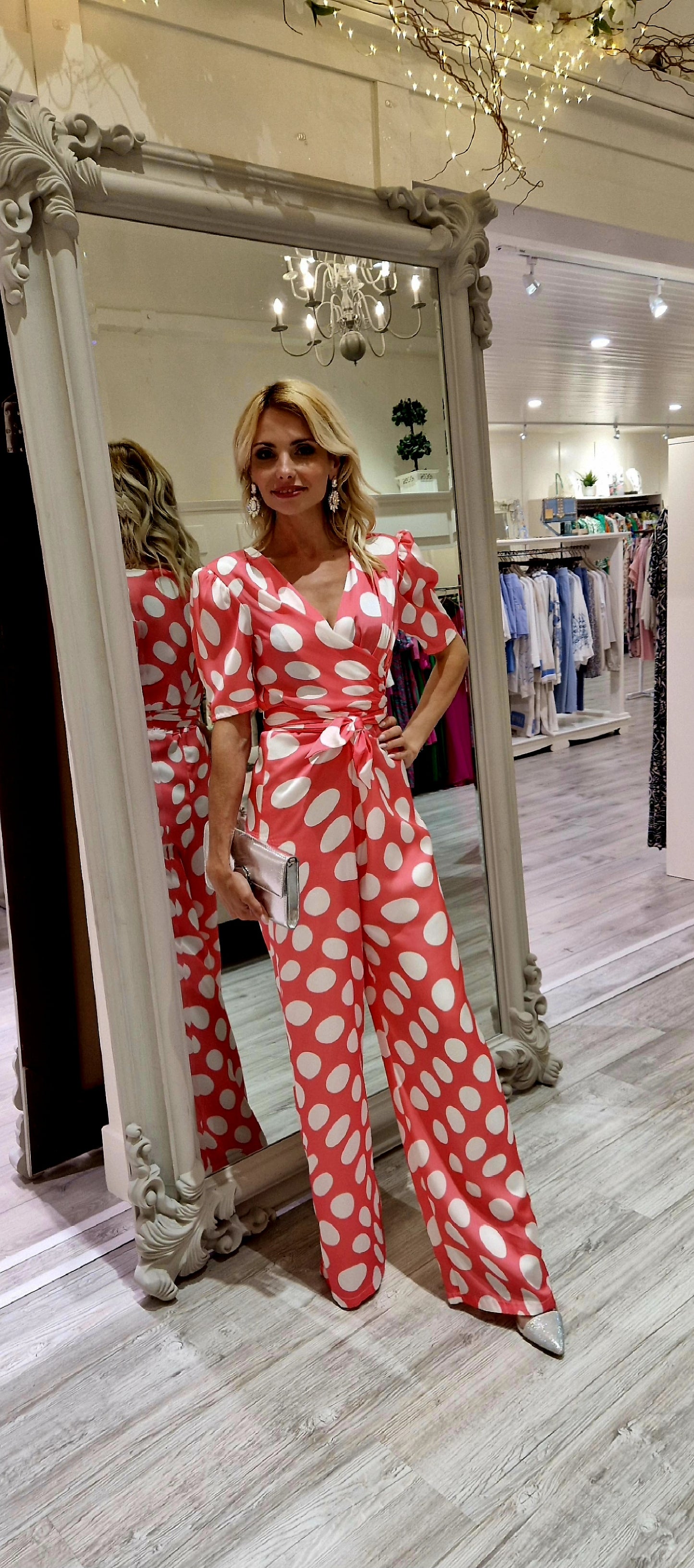 Coral Polka Dot Jumpsuit