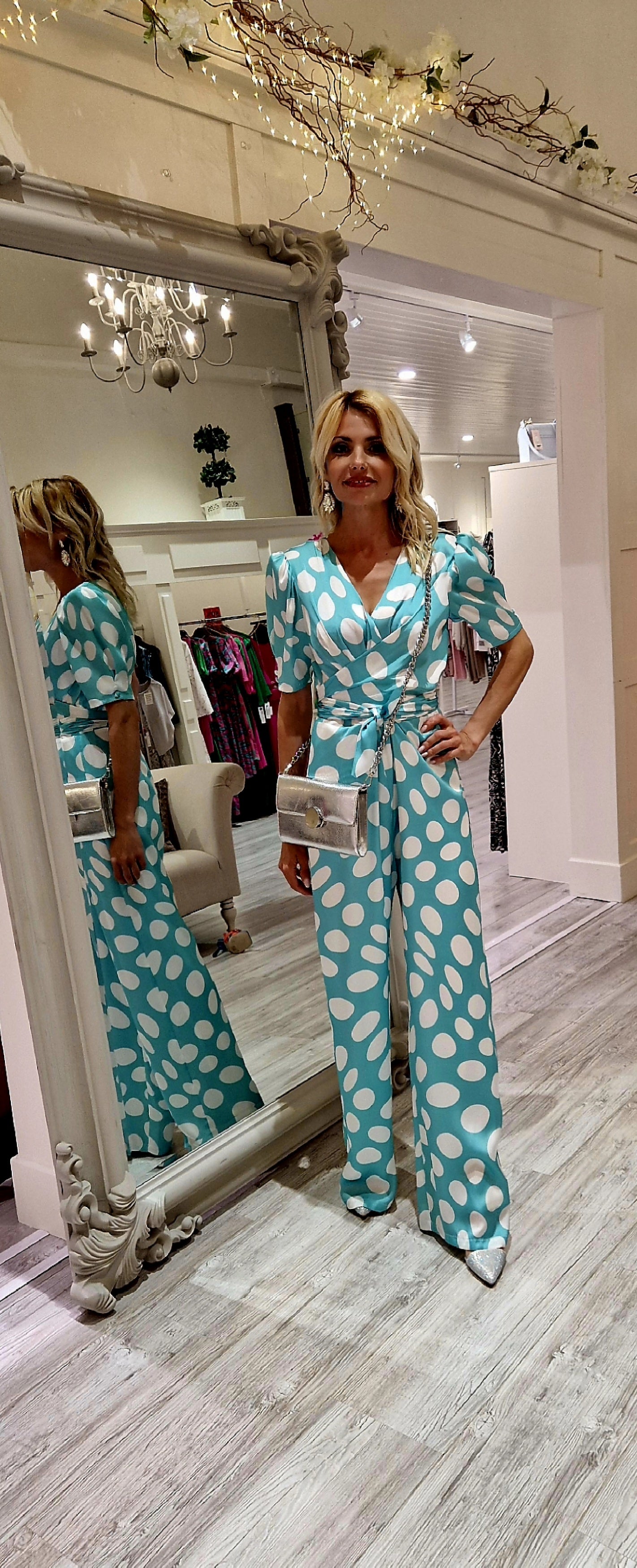 Aqua Polka Dot Jumpsuit