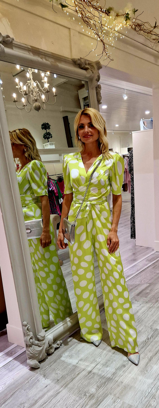 Lime Green Polka Dot Jumpsuit