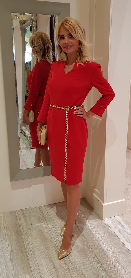 Red Dress With Gold Chain