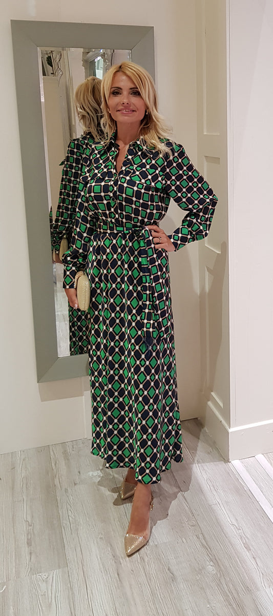 Navy And Green Midi Dress