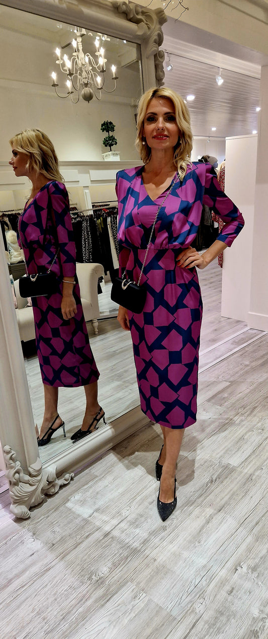Purple Midi Dress With Geometric Print