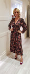 Brown and Pink Flower Maxi Dress