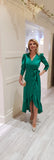 Green Satin Look Midi Dress