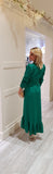 Green Satin Look Midi Dress