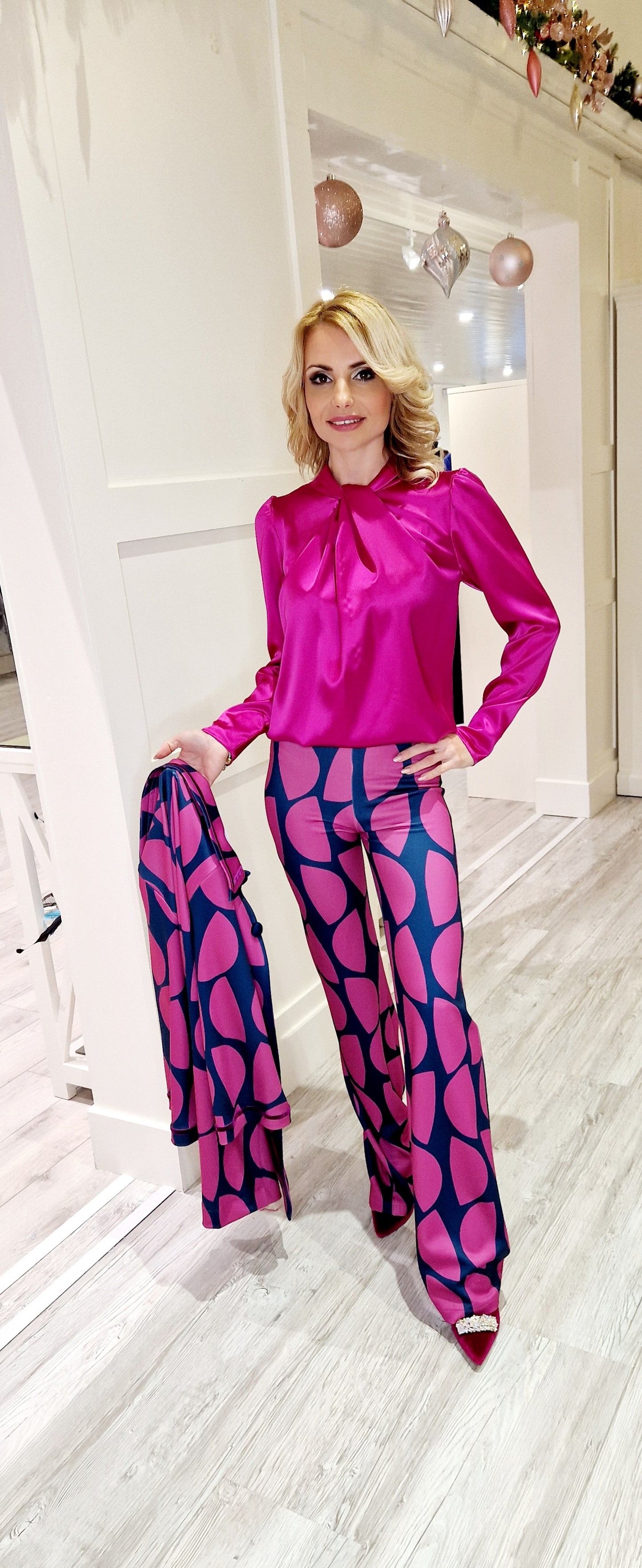 Pink And Blue Printed Trousers