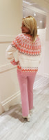 Cotton Mix Fair Ilse Knit in Cream and Soft Coral