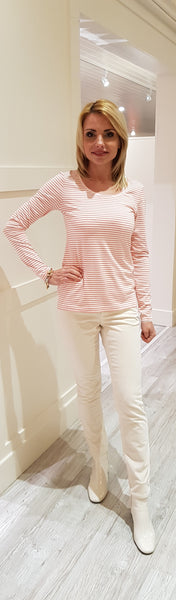 White And Pink Striped Jersey Top
