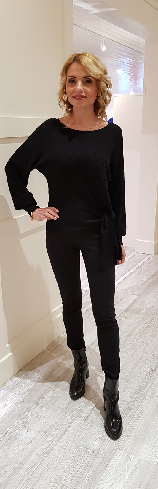 Black Knit Jumper With Tie Detail