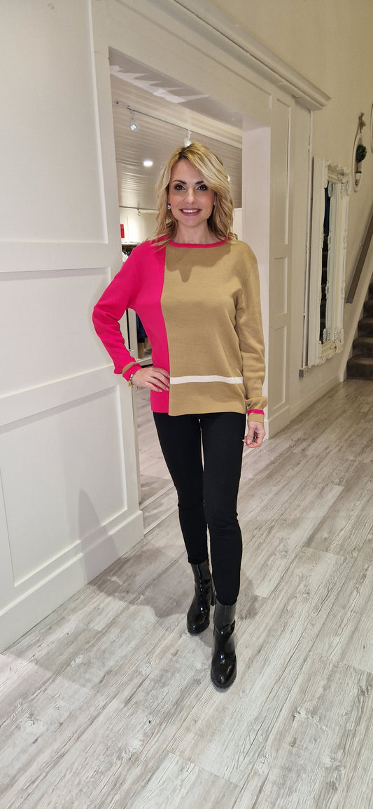 Fuchsia And Camel Jumper