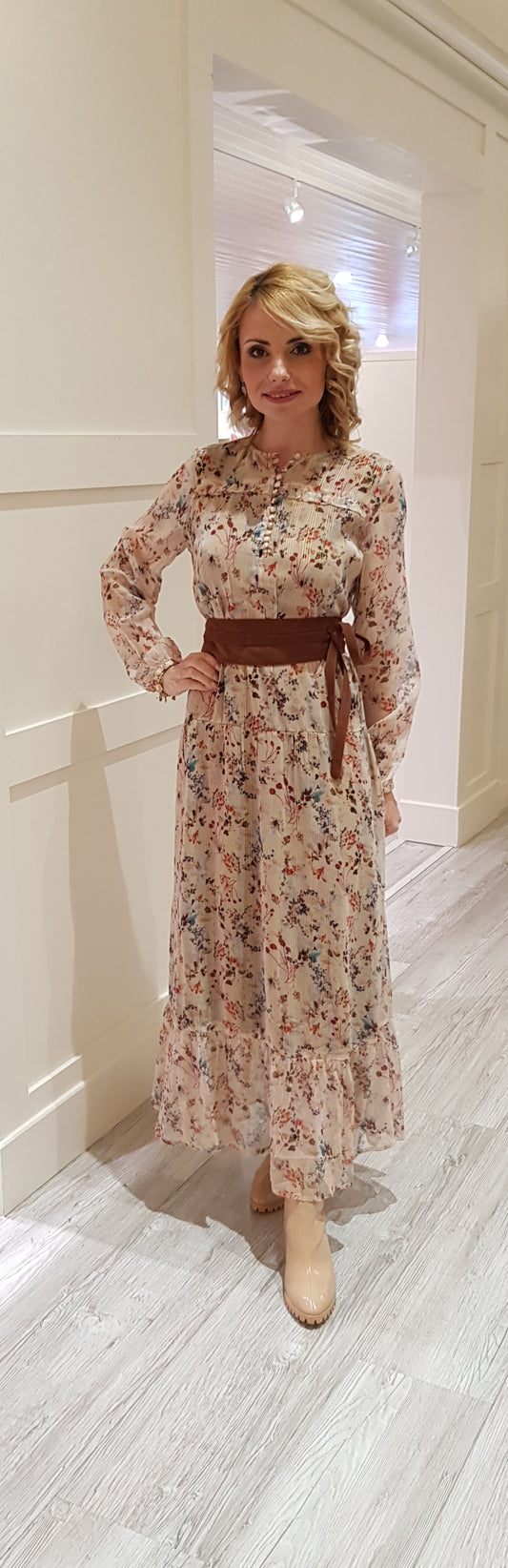 Beige Flower Maxi Dress