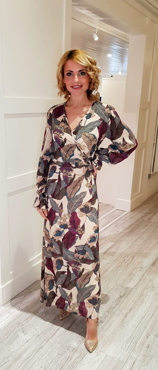 Pink And Green Print Maxi Dress