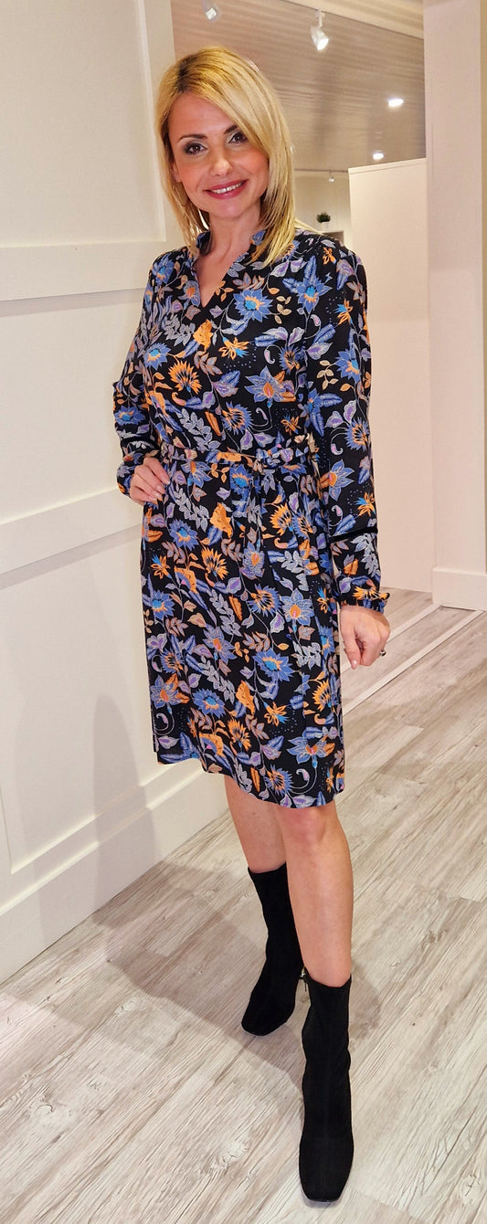 Black And Blue Paisley Print Dress