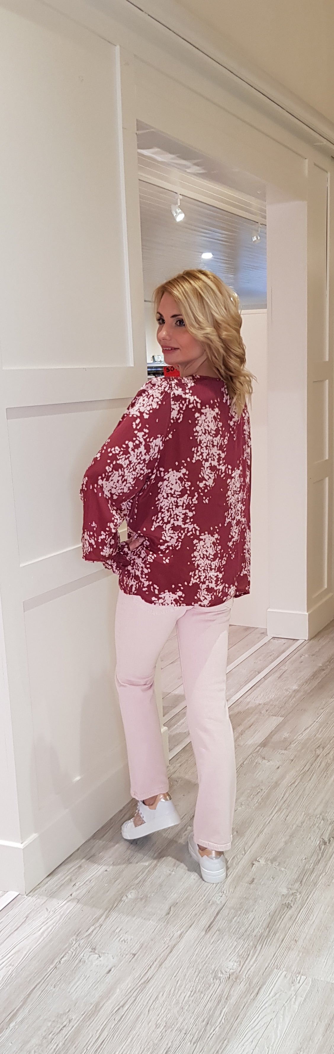 Pink And Wine Printed Blouse