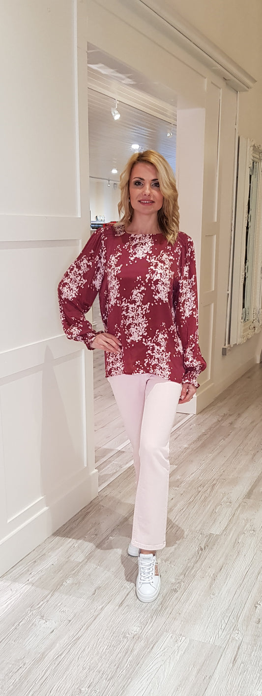 Pink And Wine Printed Blouse