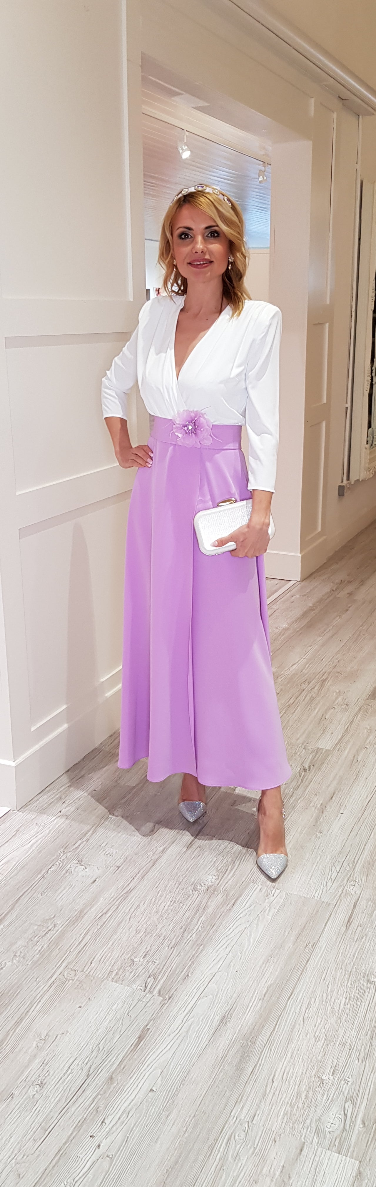 Cream Maxi Dress With Lilac Skirt