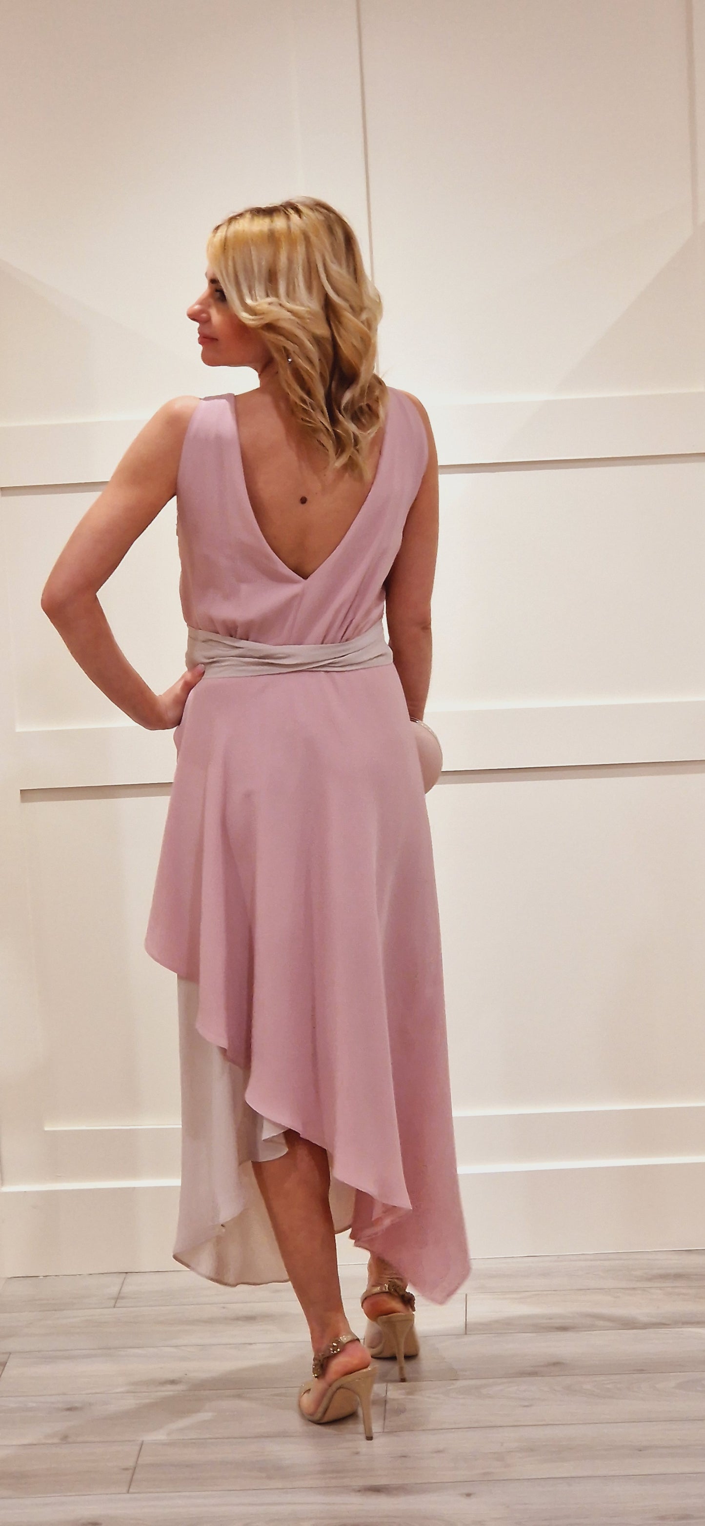 Pink and Taupe Midi Dress