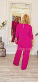 Fuchsia 2 Piece Trousers Set With Feathers