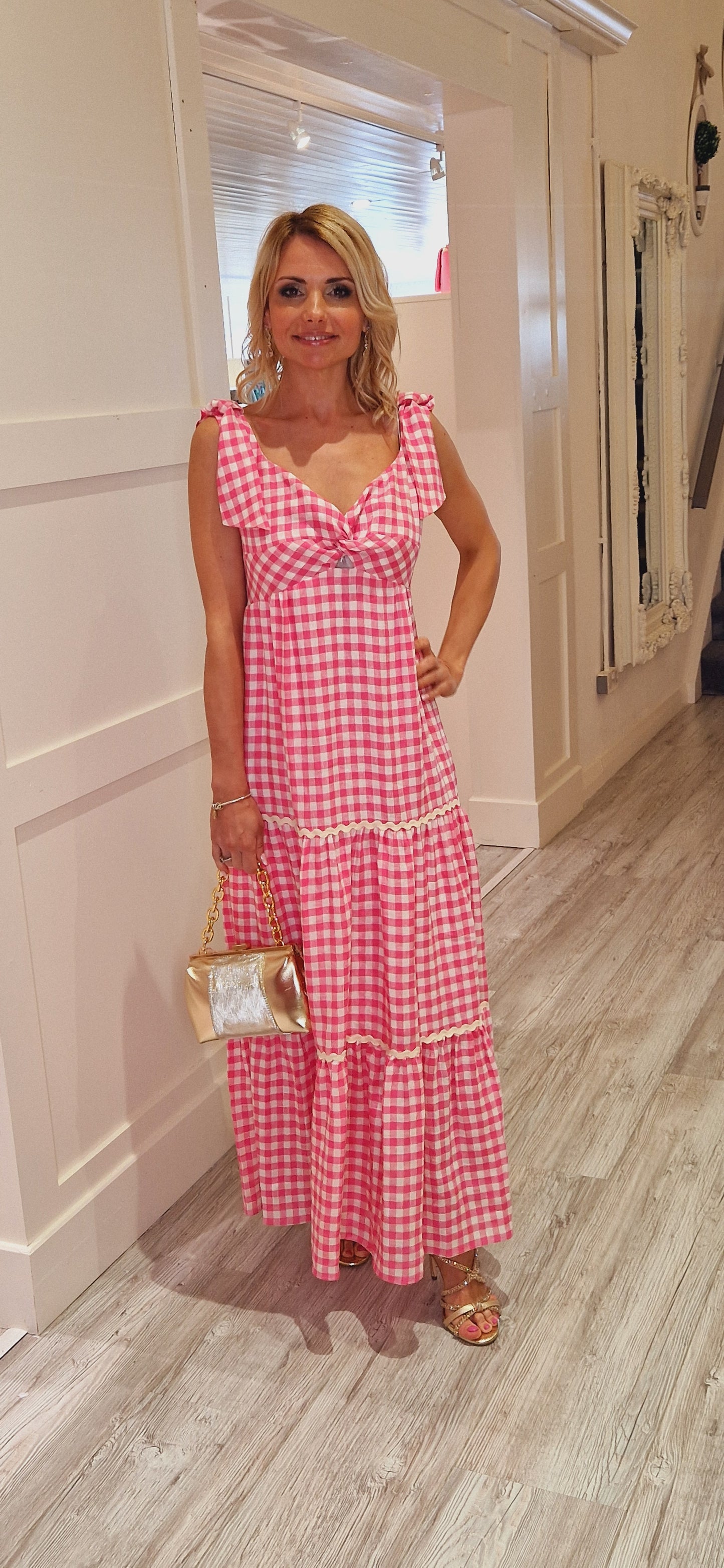 Pink & White Check  Dress