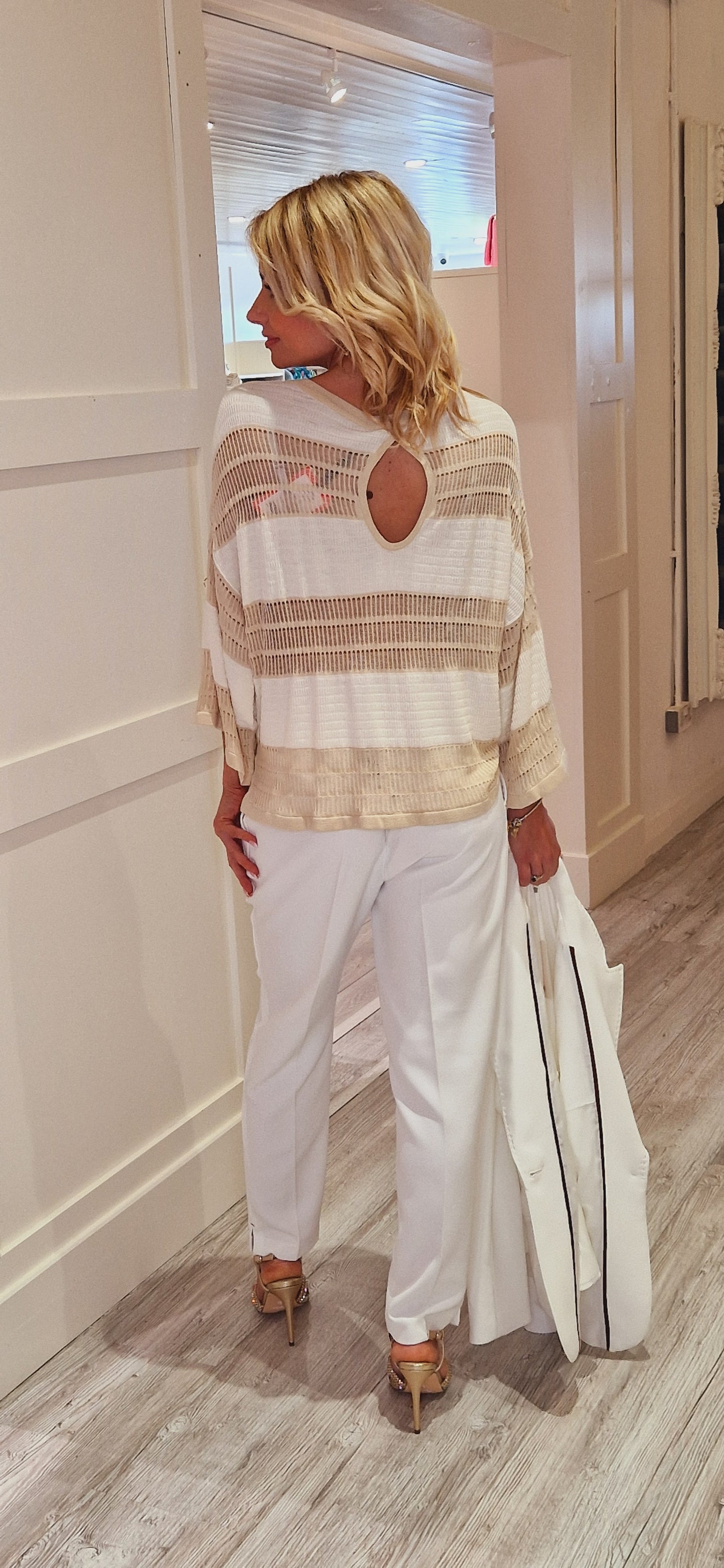 Cream And Beige Knit Top