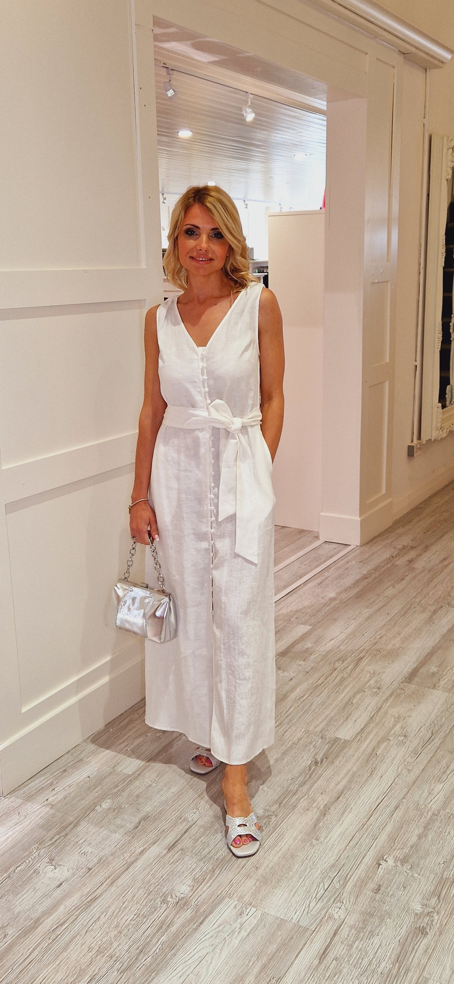 White Linen Midi Dress