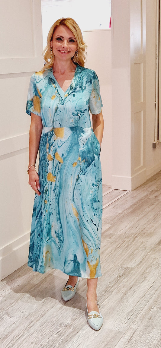 Aqua Printed Dress