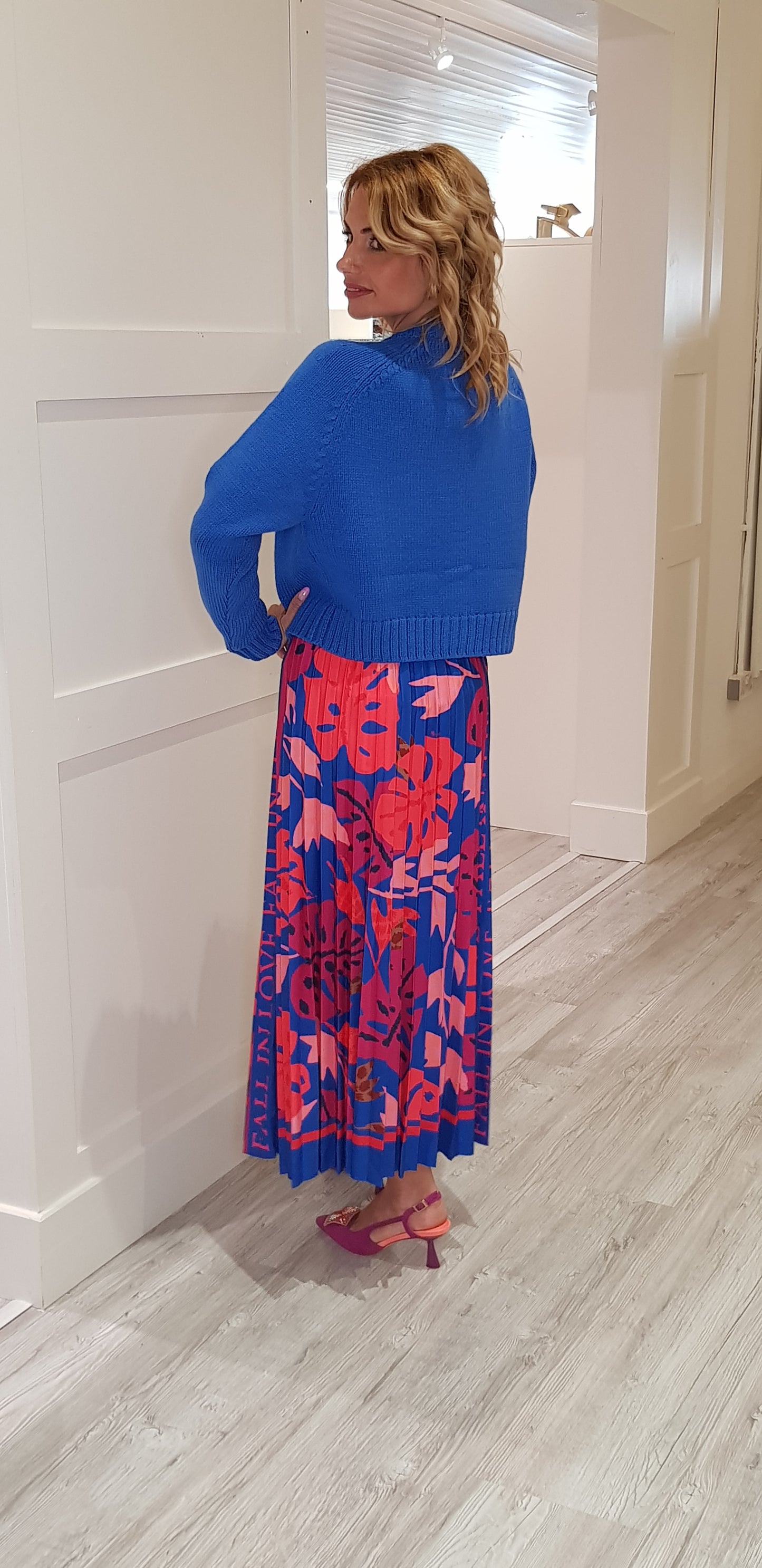 Red And Blue Pleated Skirt