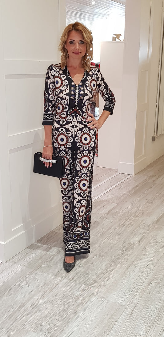 Black And Cream Printed Jumpsuit