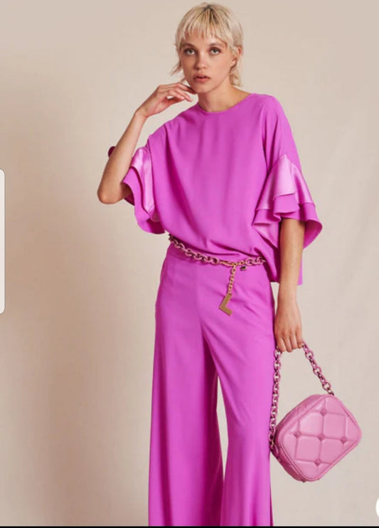 Purple Wide Leg Side Slit Trousers