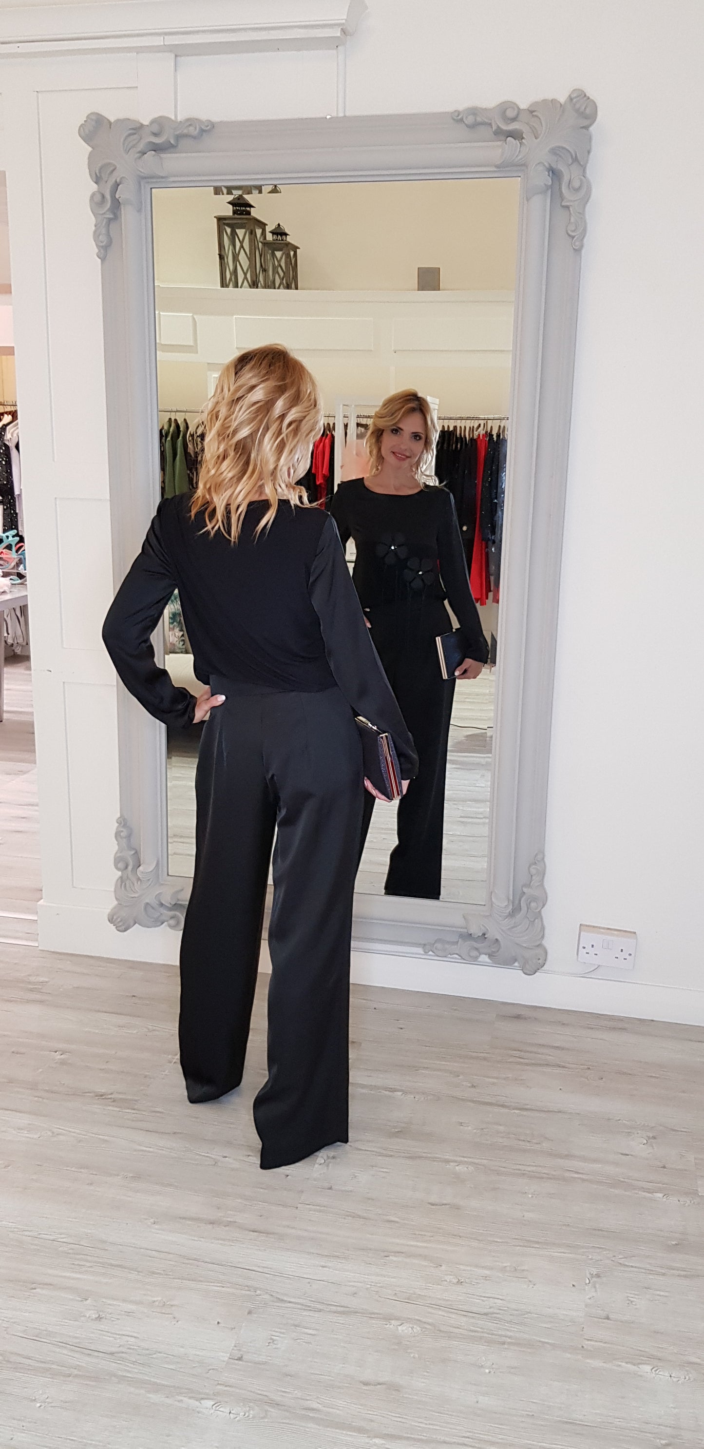 Black Satin Look Trousers