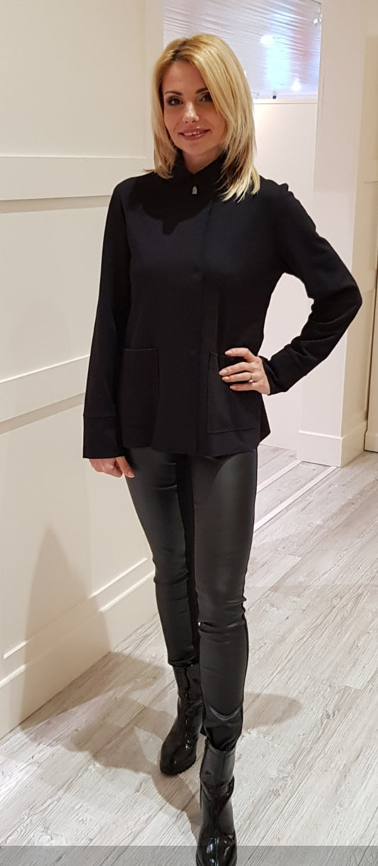 Black Trousers With Faux Leather Detail