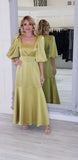 Mustard Satin Midi Dress