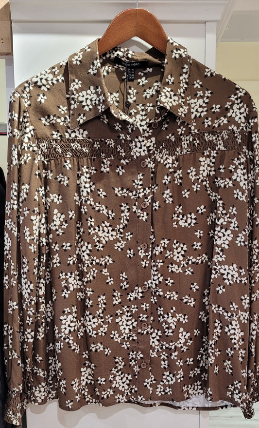 Brown Flower Print Shirt