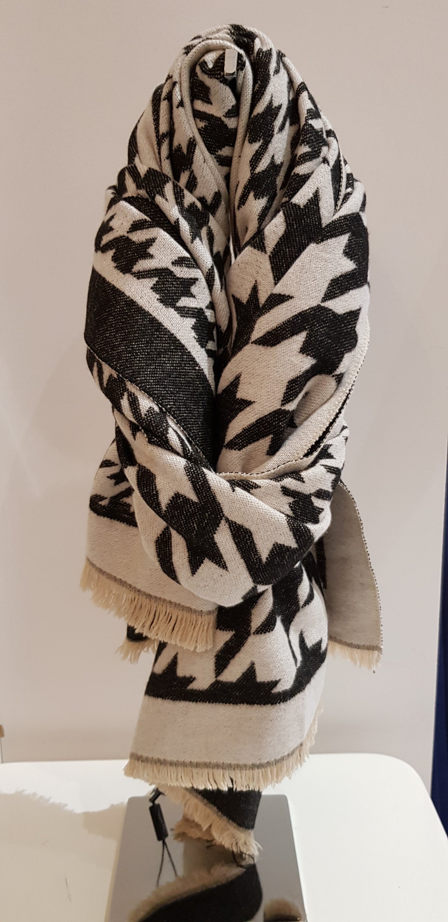 Cream And Black Printed Scarf