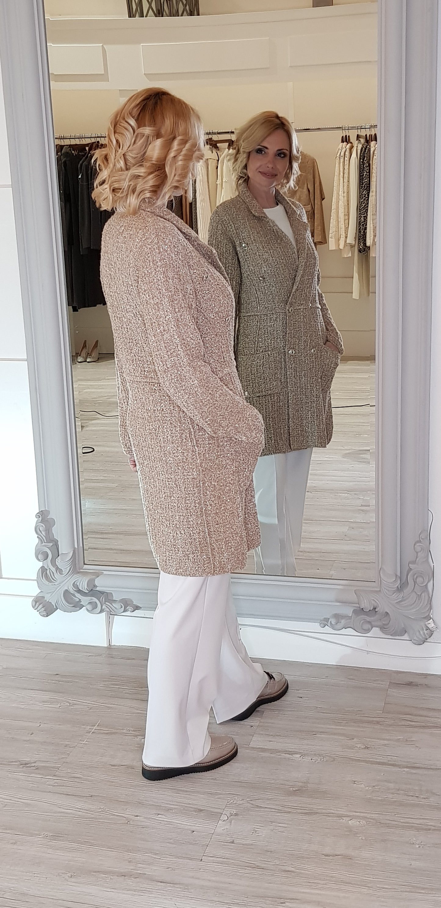 Camel Knit Coat With Shimmer