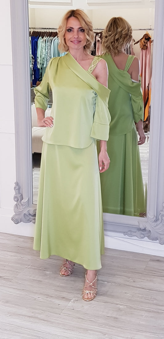 Green Satin Look Skirt