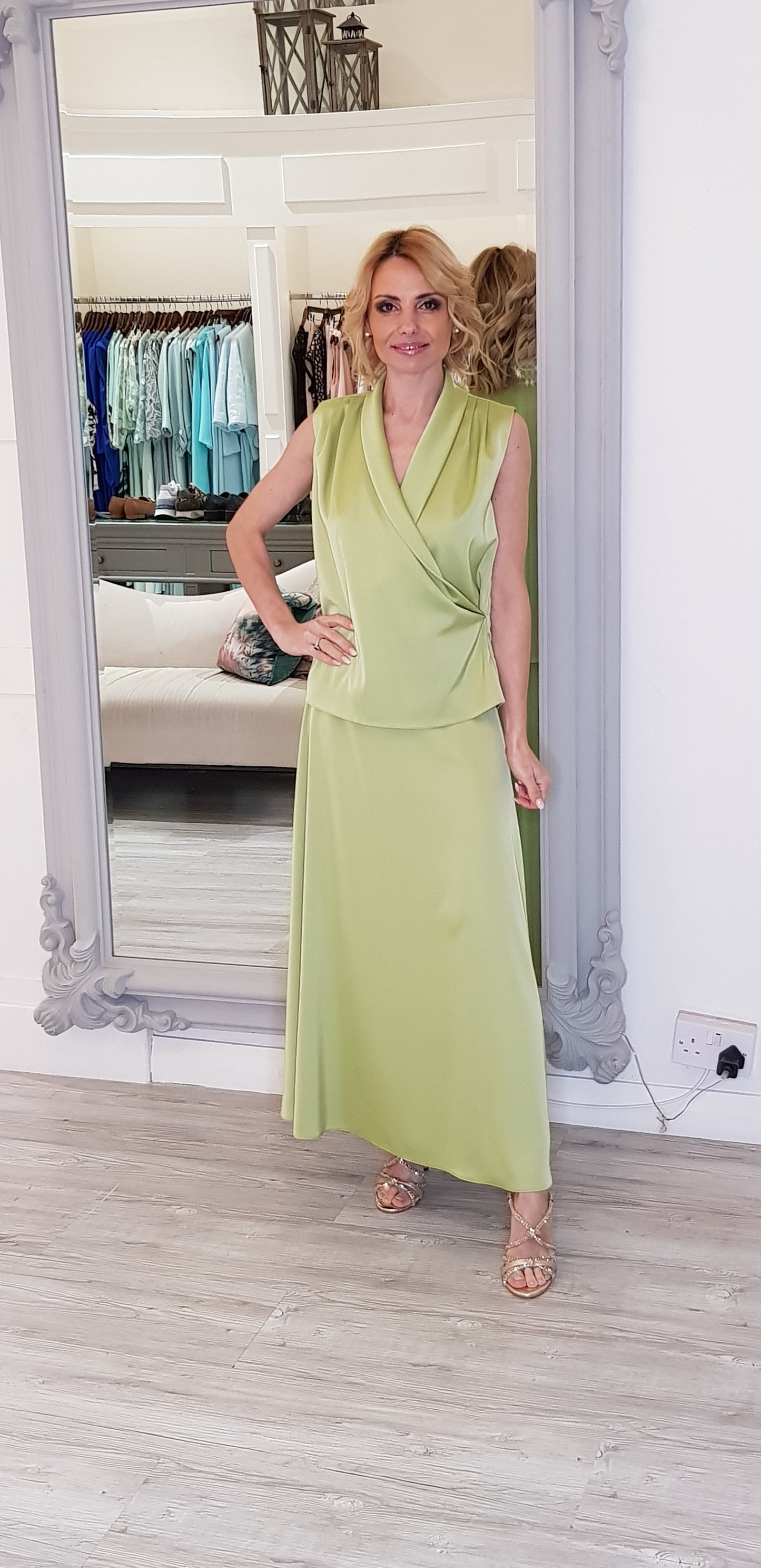 Green Satin Sleeveless Top