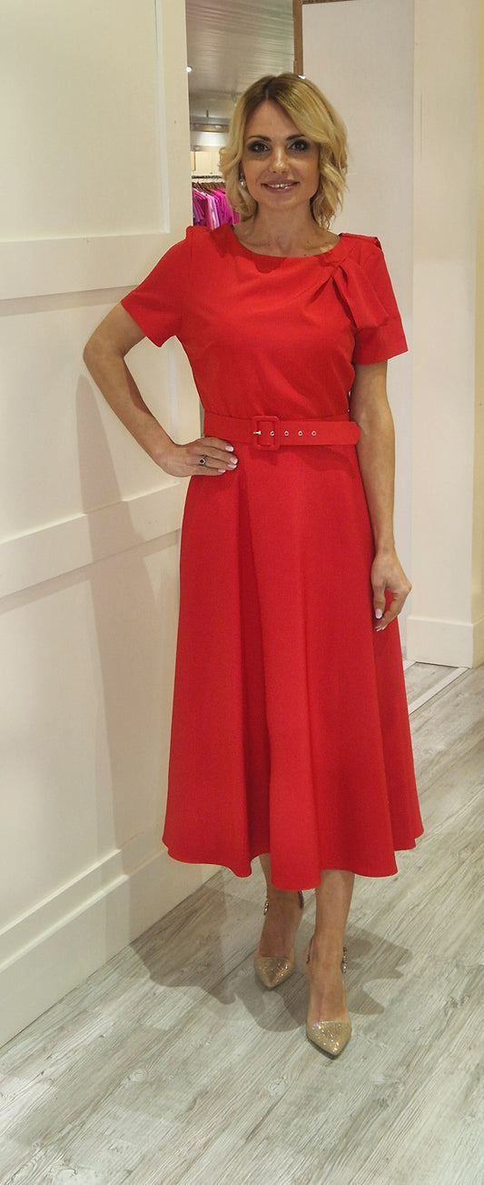 Red Midi Dress With Pockets