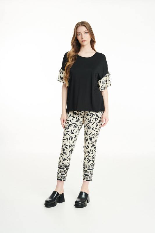 Cream/Black Printed Trousers