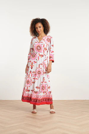 White And Pink Flower Maxi Dress