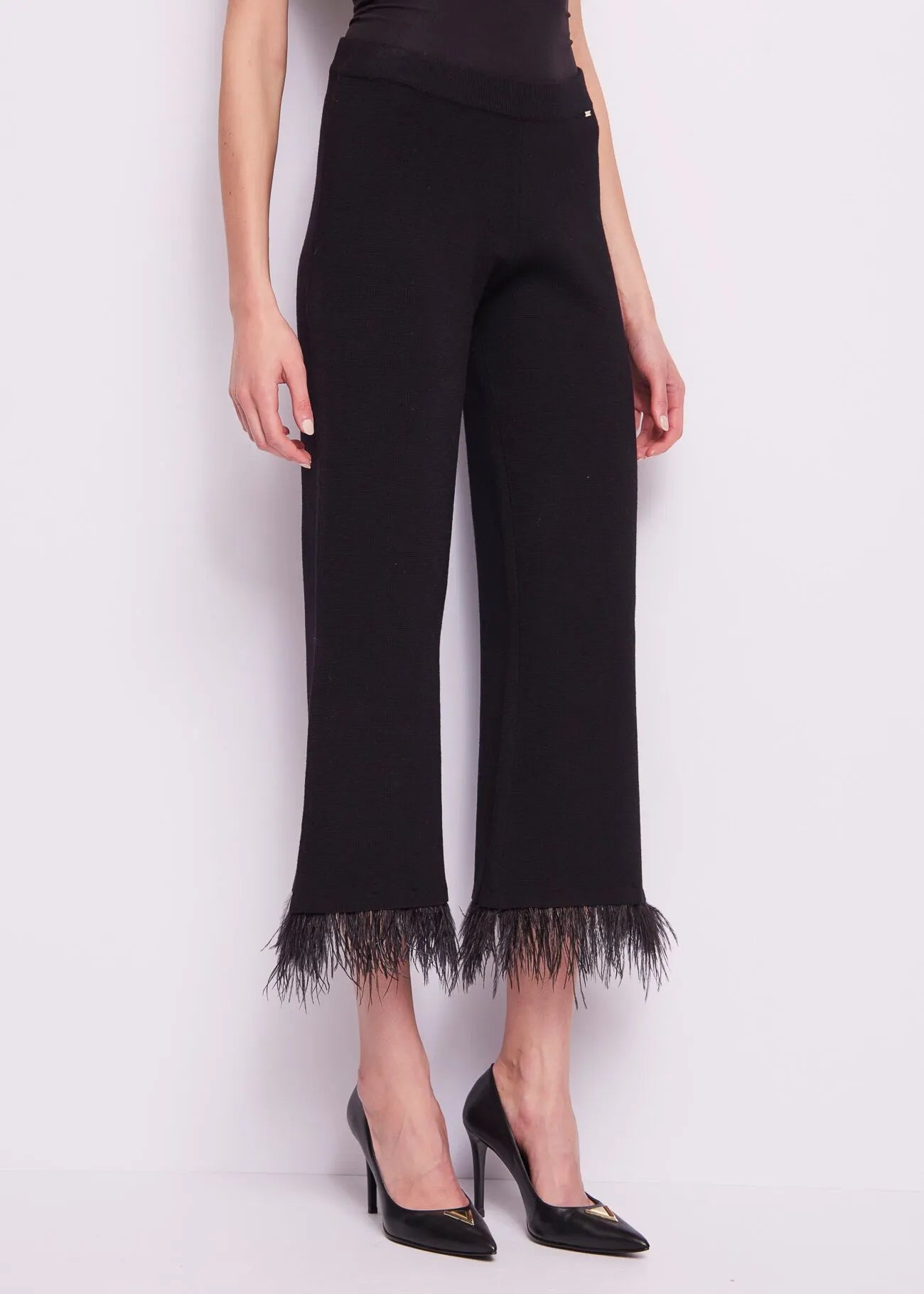 Black Knit Fringed Trousers